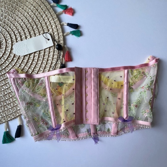 For Love And Lemons Camila Corset Top Pink Floral Medium NEW - Picture 9 of 9